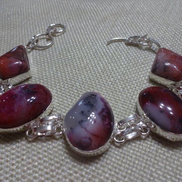 Gorgeous "DENDRITE OPAL" Handmade Sterling Bracelet Size 7 3/4" #565B - Picture 2 of 3